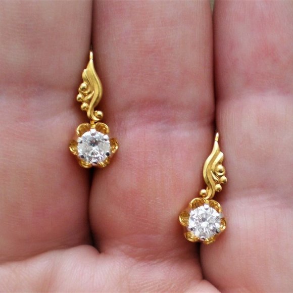 Vintage USSR Solid 14K 583 Yellow Gold Genuine Diamond Buttercup EARRINGS - Picture 7 of 8